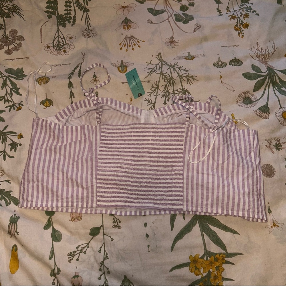 NWT Anthropologie Bustier Purple Stripe Smocked Crop Blouse - Picture 4 of 5